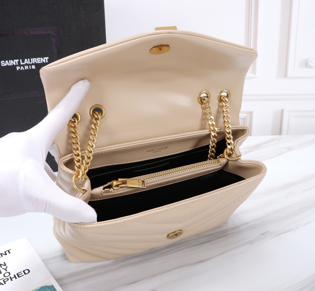 YSL LOULOU SMALL CHAIN BAG IN MATELASSÉ Y DARK BEIGE GOLD 23CM 494699DV7272721