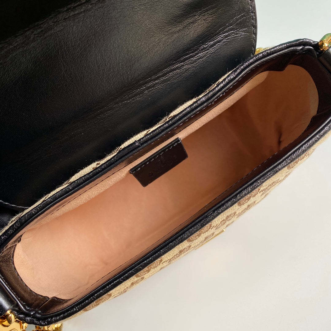 gg Ladies gg Canvas Marmont Mini Top Handle Bag Beige/Ebony Diagonal Matelassé Original gg Canvas 8.3in/21cm gg 583571 HVKEG 9772