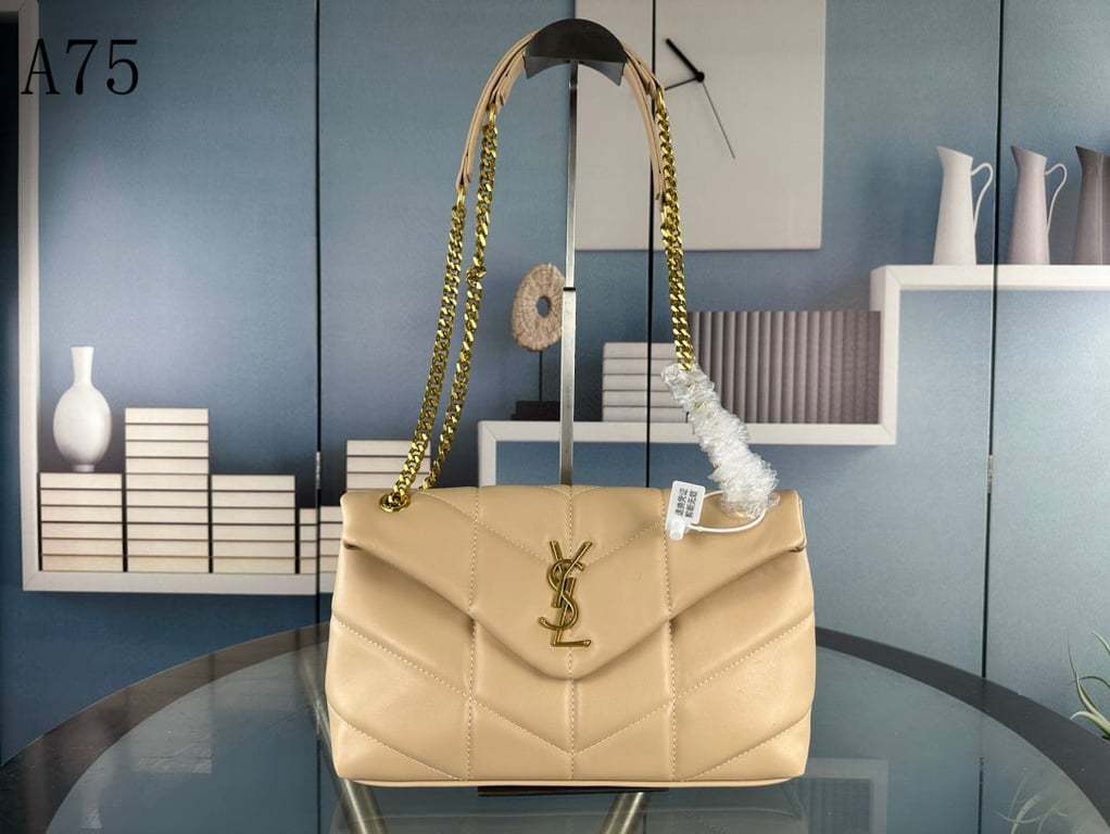 SAINT LAURENT LOULOU BEIGE QUILTED LEATHER SHOULDER BAG 29CM