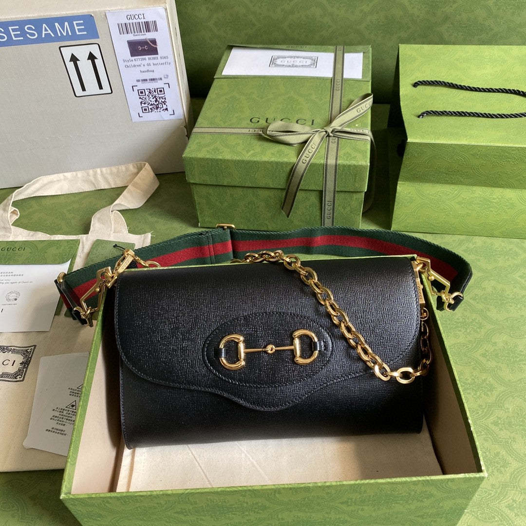 gg Horsebit 1955 Small Bag Black For Women 10.2in/26cm 677286 18YSX 1060