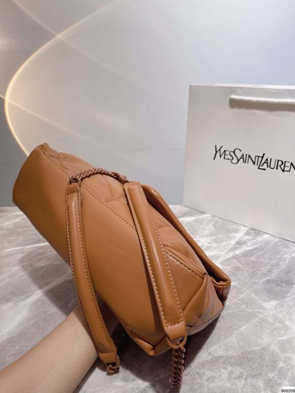 SAINT LAURENT PUFFER SMALL CHAIN BAG IN QUILTED LAMBSKIN DARK HONEY 5774761EL077724