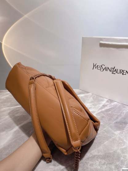 SAINT LAURENT PUFFER SMALL CHAIN BAG IN QUILTED LAMBSKIN DARK HONEY 5774761EL077724