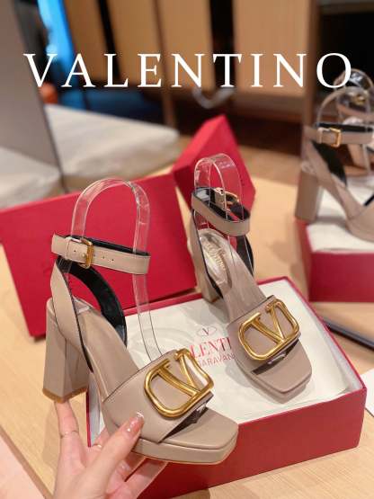 Valentino Garavani Strap Heeled Sandals With V Logo Signature Embellishment Beige For Women