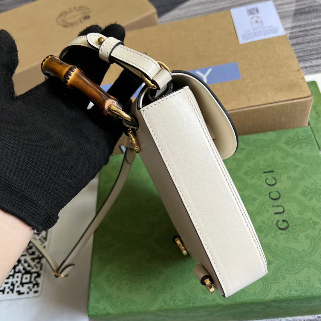 gg Bamboo Mini Handbag White For Women, Women’s Bags 6.2in/16cm gg 702106 UZY0T 9022