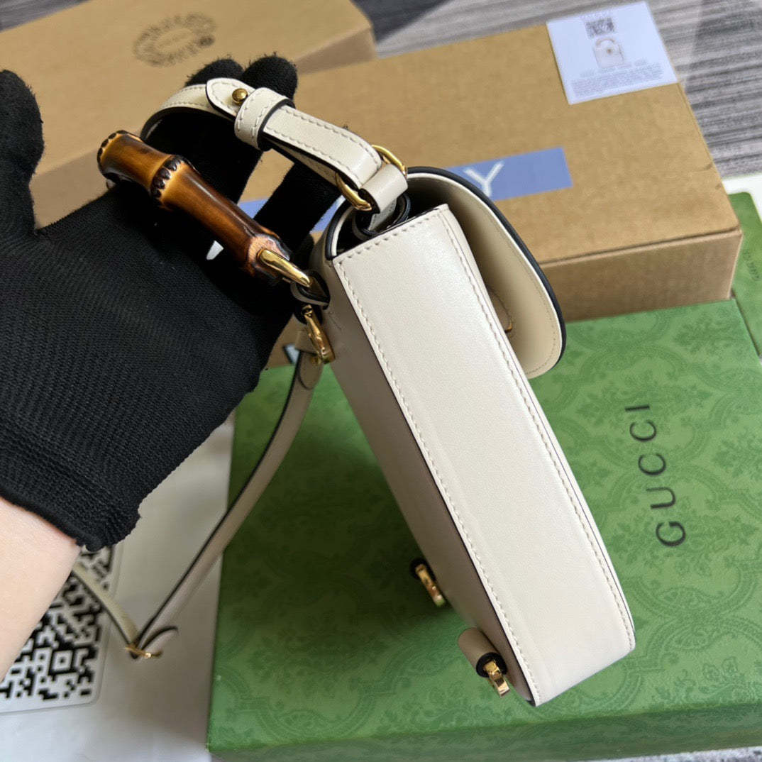 gg Bamboo Mini Handbag White For Women, Women’s Bags 6.2in/16cm gg 702106 UZY0T 9022