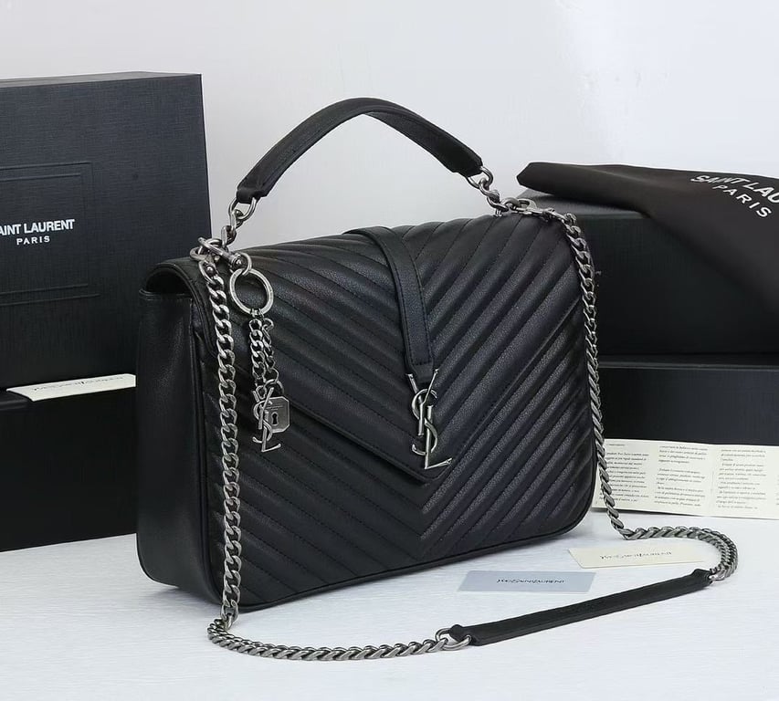 SAINT LAURENT COLLEGE LARGE CHAIN BAG BLACK 32CM