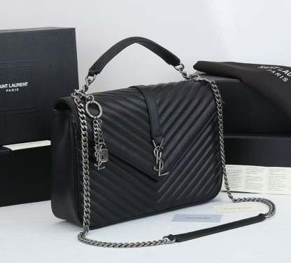 SAINT LAURENT COLLEGE LARGE CHAIN BAG BLACK 32CM