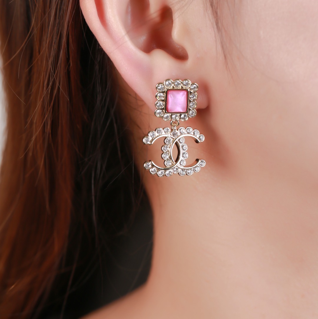 CC CC EARRINGS STRASS PINK