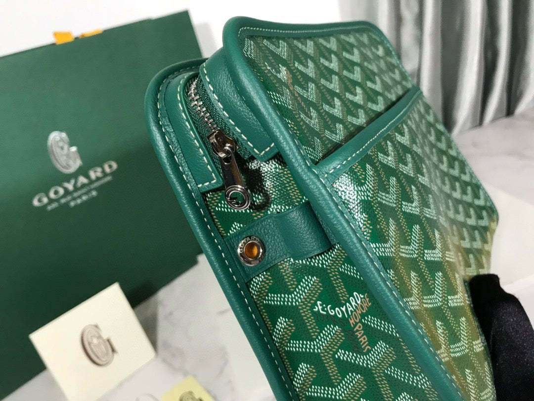 Goyard Jouvence Toiletry Bag Green PVC Fabric With Cowhide