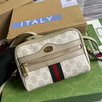 gg Ophidia Mini gg Bag Beige And Ebony gg Supreme Canvas, With Beige For Women  7in/17.5cm gg 