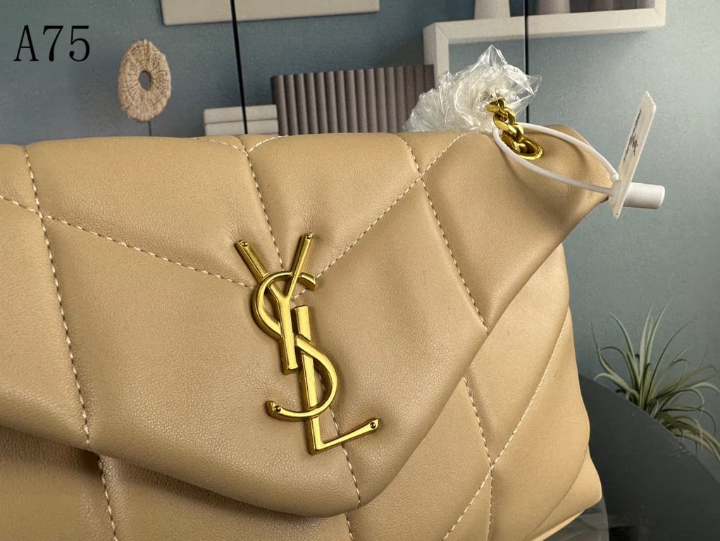 SAINT LAURENT LOULOU BEIGE QUILTED LEATHER SHOULDER BAG 29CM