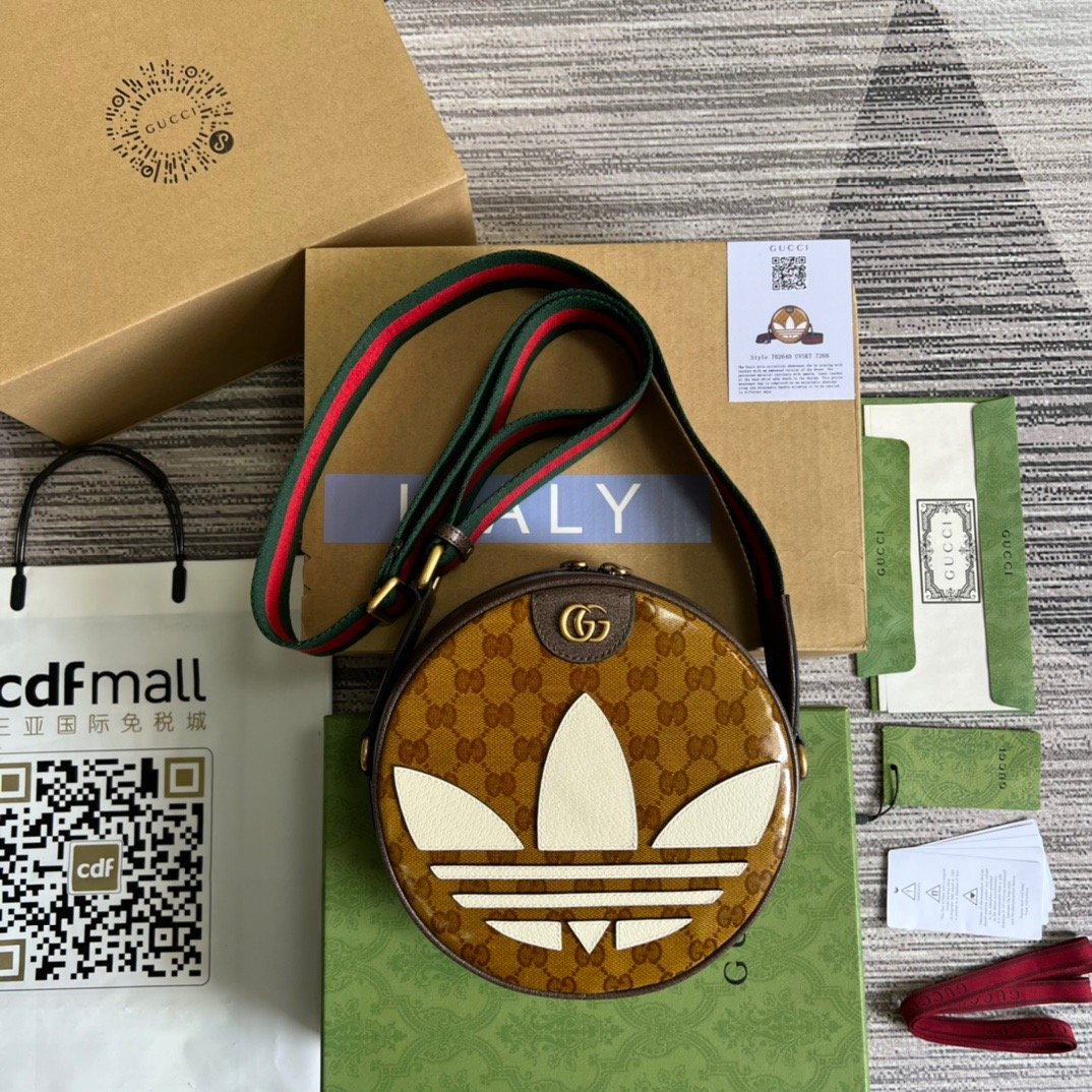gg x Adidas Ophidia Small Shoulder Bag Brown For Women, Women’s Bags 8.6in/22cm gg 702640 UVSKT 7268