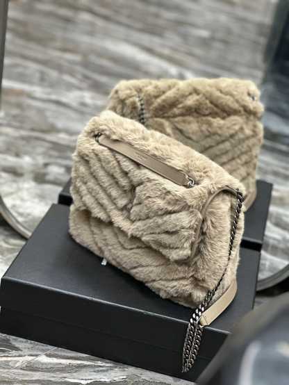 YSL NIKI MEDIUM CHAIN BAG IN SHEARLING BROWN 63318728B361426