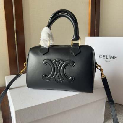 CE  SMALL BOSTON BAG IN SMOOTH CALFSKIN WITH CUIR TRIOMPHE BLACK