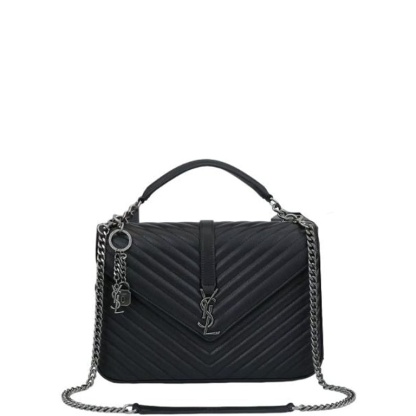 SAINT LAURENT COLLEGE LARGE CHAIN BAG BLACK 32CM