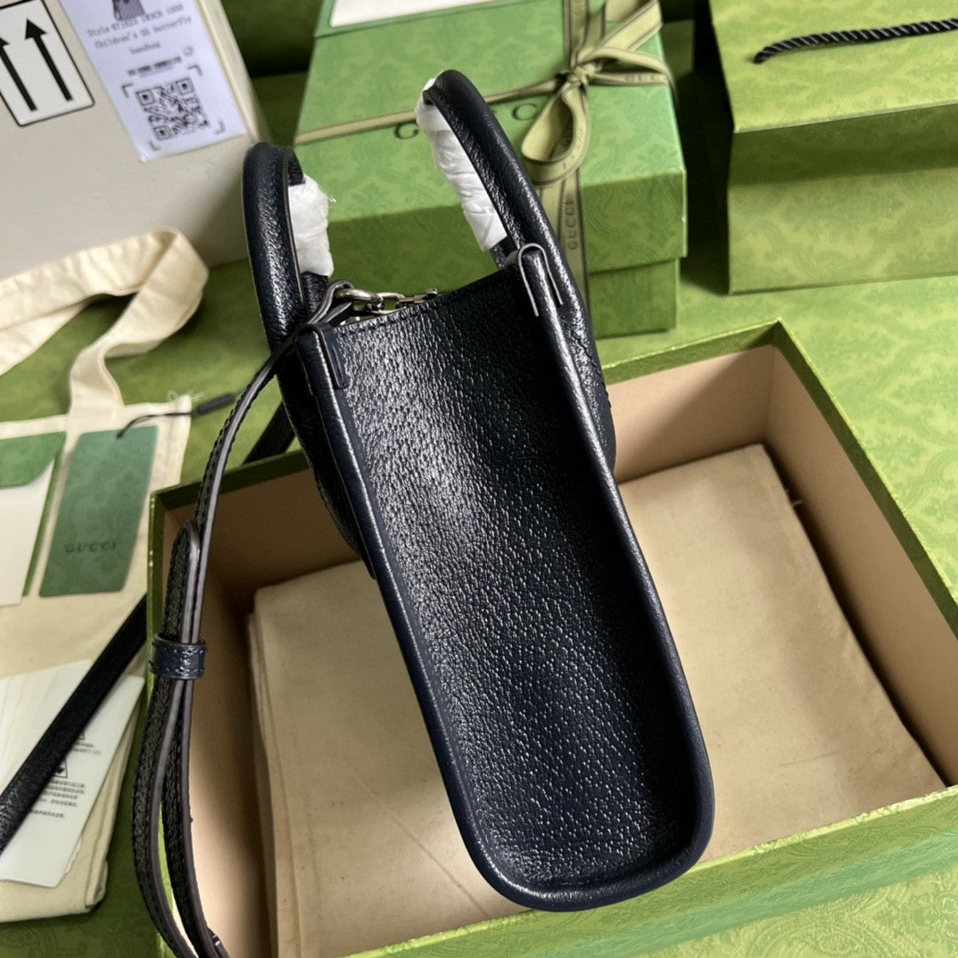 gg Mini Tote Bag With Interlocking G Beige And Blue gg Supreme Canvas For Women 7.8in/20cm 671623 K9GSN 4075