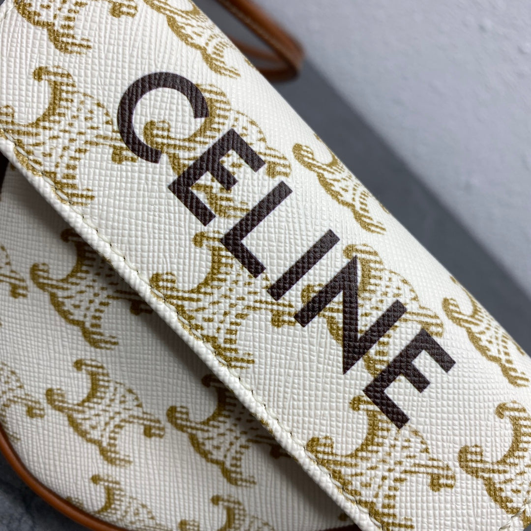 CE Mini Triangle In Triomphe Canvas With CE Print White For Women 8in/21cm 
