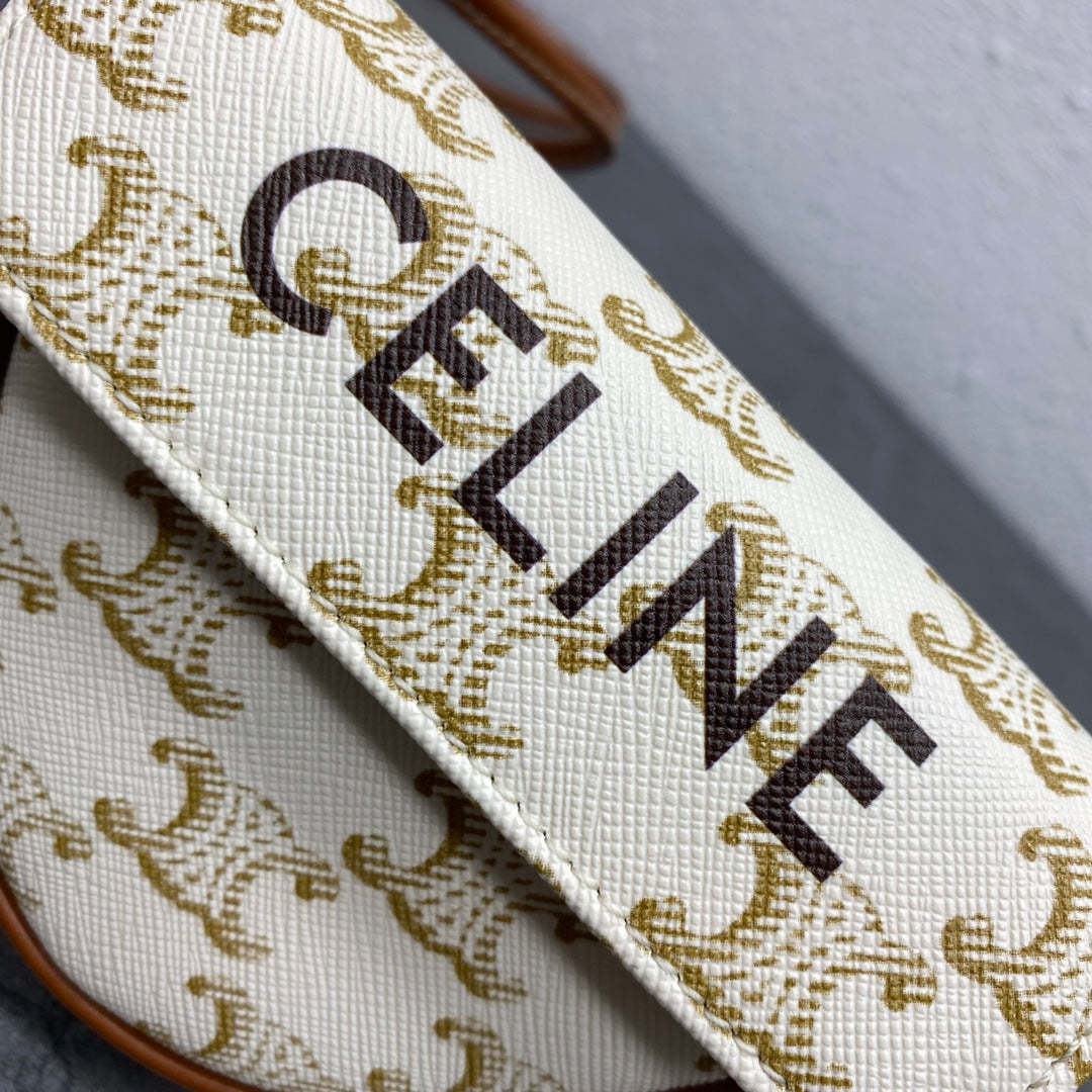 CE Mini Triangle In Triomphe Canvas With CE Print White For Women 8in/21cm 