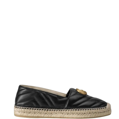 GG BLACK ESPADRILLE MATELASSE CHEVRON LEATHER WITH DOUBLE G
