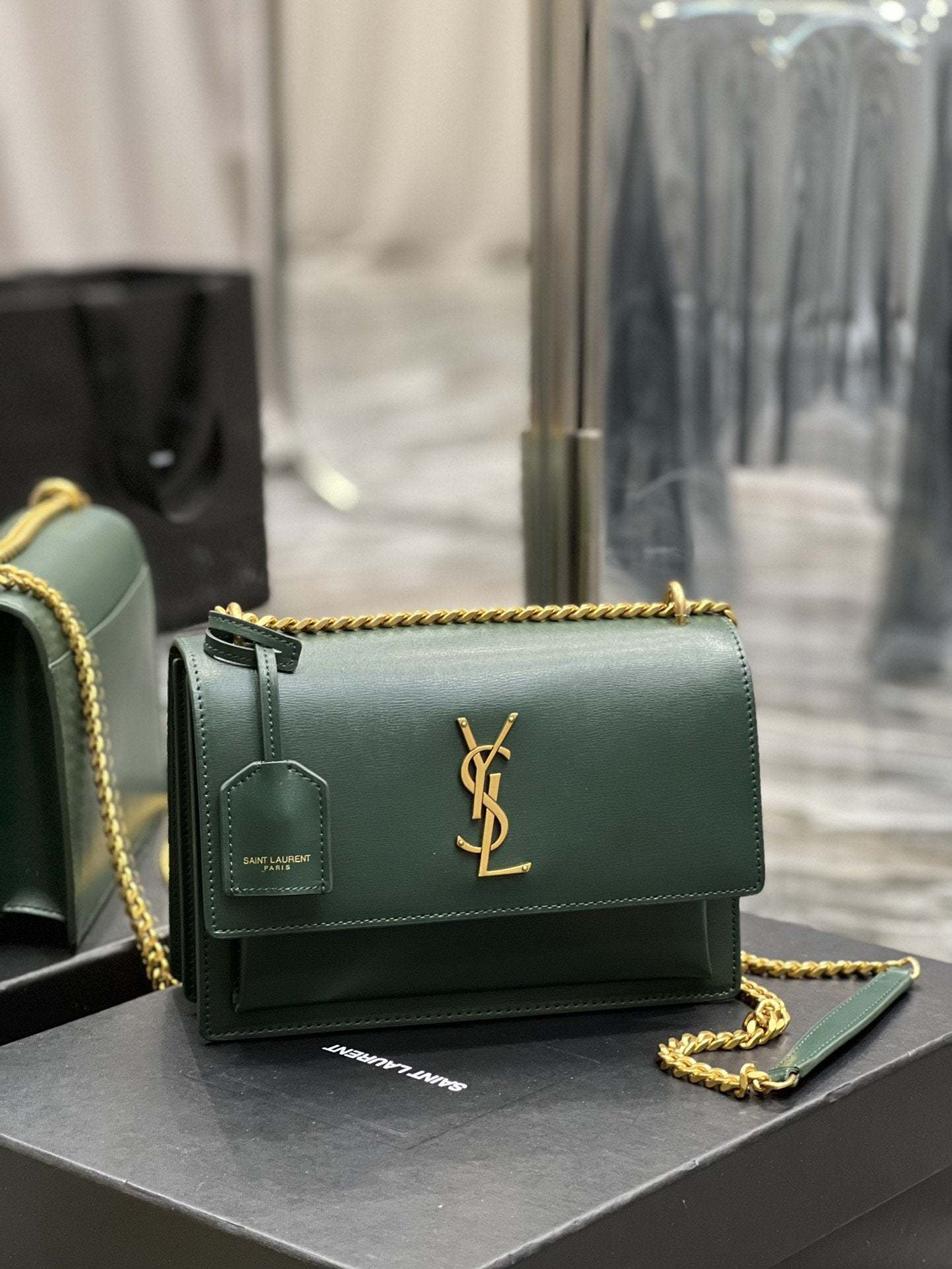 YSSL Sunset Medium Chain Bag For Women 8.6in/22cm Green YSL