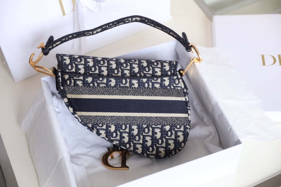 CD Oblique Saddle Bag Blue Canvas