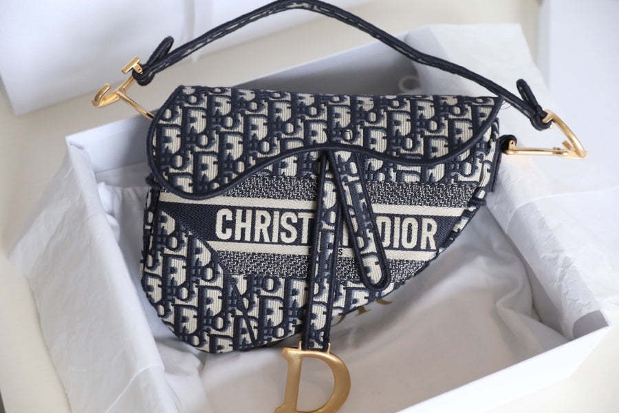 CD Oblique Saddle Bag Blue Canvas