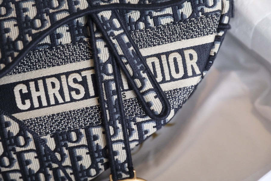 CD Oblique Saddle Bag Blue Canvas