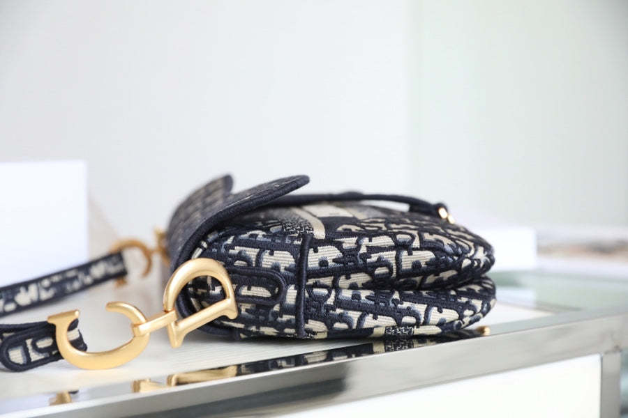 CD Oblique Saddle Bag Blue Canvas