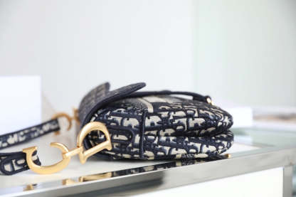 CD Oblique Saddle Bag Blue Canvas