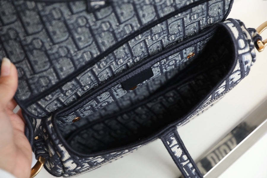 CD Oblique Saddle Bag Blue Canvas