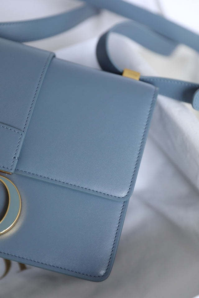 CD Momtaigne Enamel Polished Bag Sky Blue Calfskin