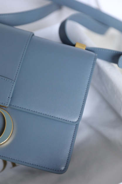 CD Momtaigne Enamel Polished Bag Sky Blue Calfskin