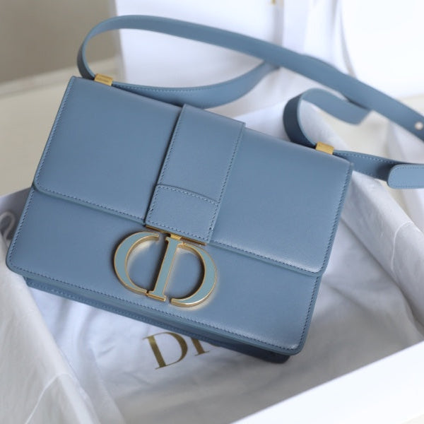 CD Momtaigne Enamel Polished Bag Sky Blue Calfskin