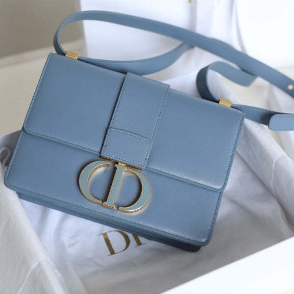 CD Momtaigne Enamel Polished Bag Sky Blue Calfskin