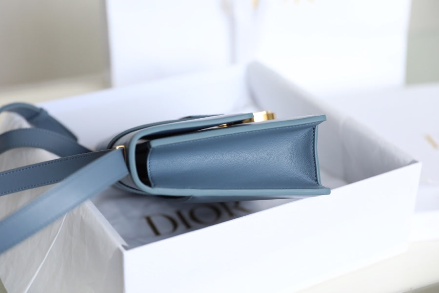 CD Momtaigne Enamel Polished Bag Sky Blue Calfskin