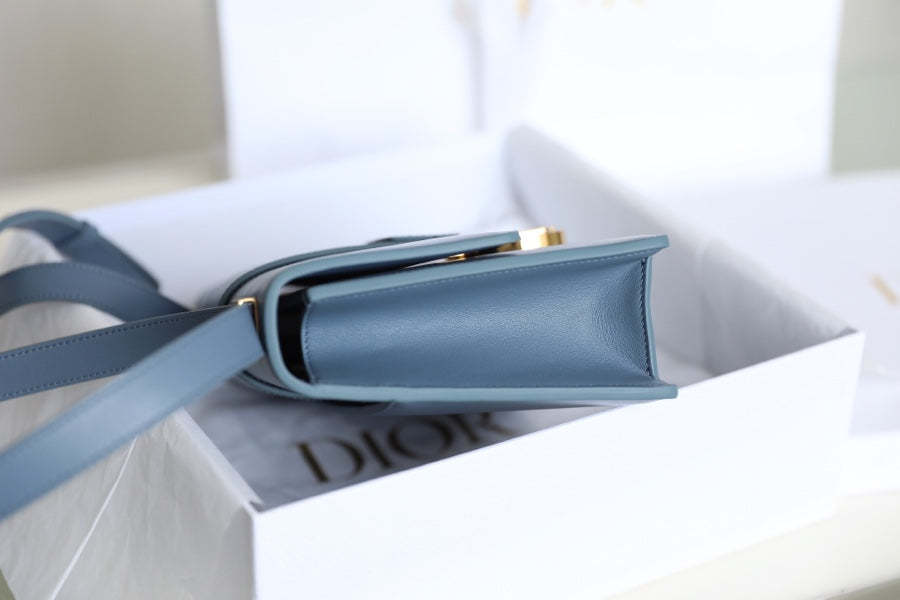 CD Momtaigne Enamel Polished Bag Sky Blue Calfskin