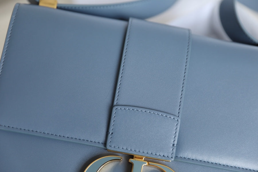 CD Momtaigne Enamel Polished Bag Sky Blue Calfskin