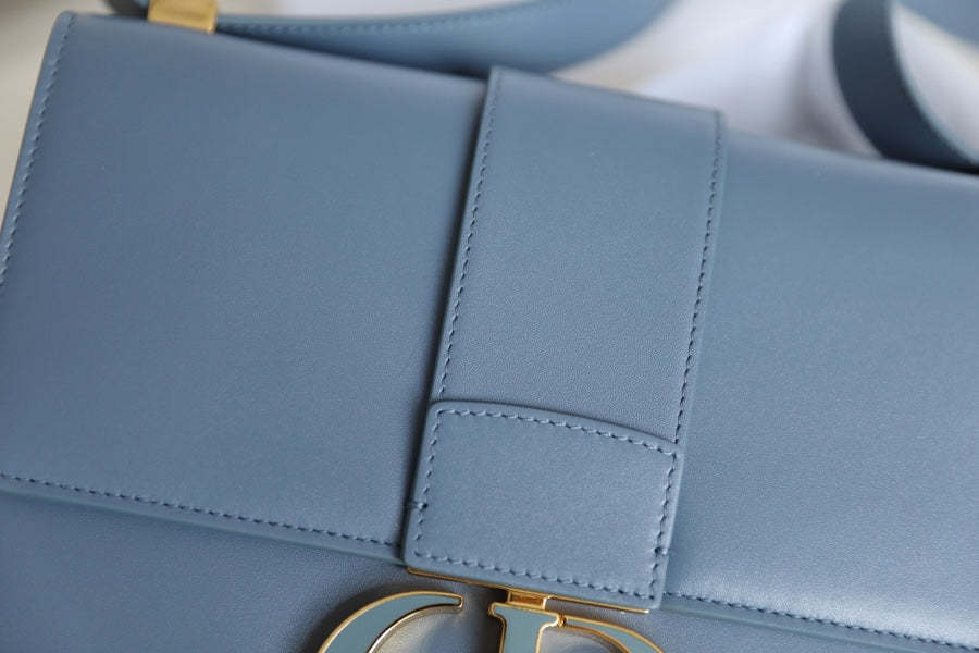 CD Momtaigne Enamel Polished Bag Sky Blue Calfskin