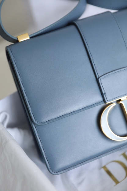 CD Momtaigne Enamel Polished Bag Sky Blue Calfskin