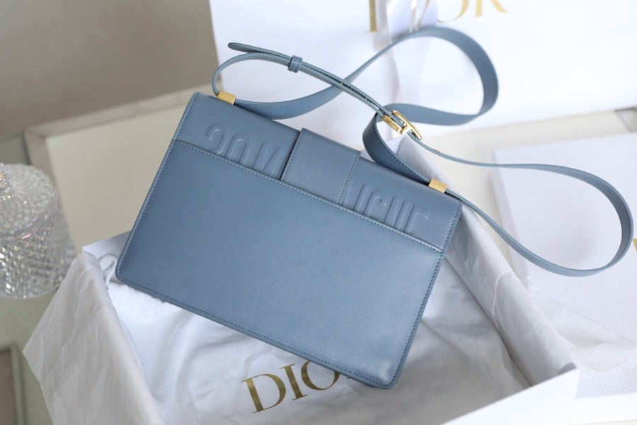CD Momtaigne Enamel Polished Bag Sky Blue Calfskin
