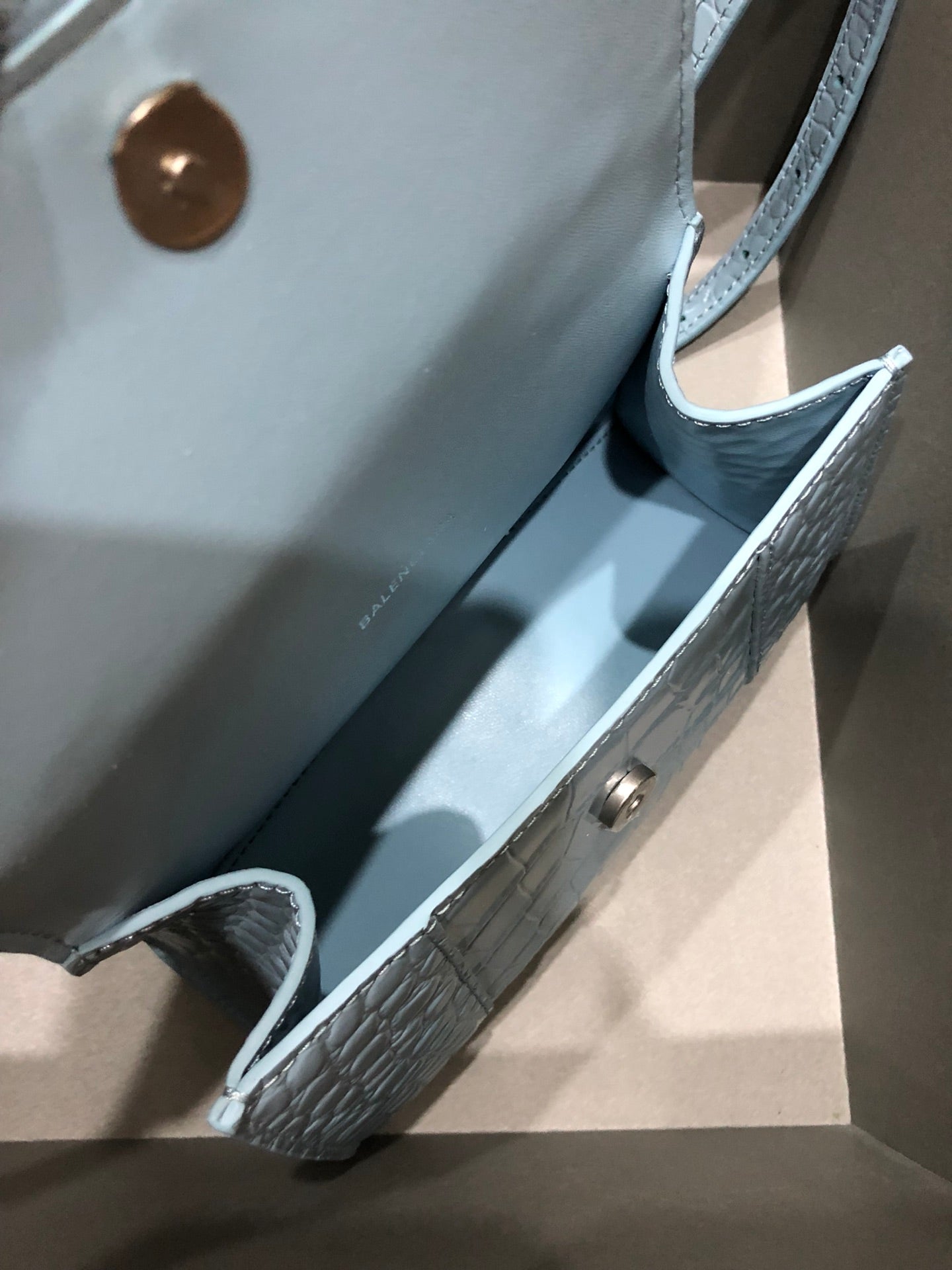 Balenciaga Hourglass bag  light blue crocodile skin