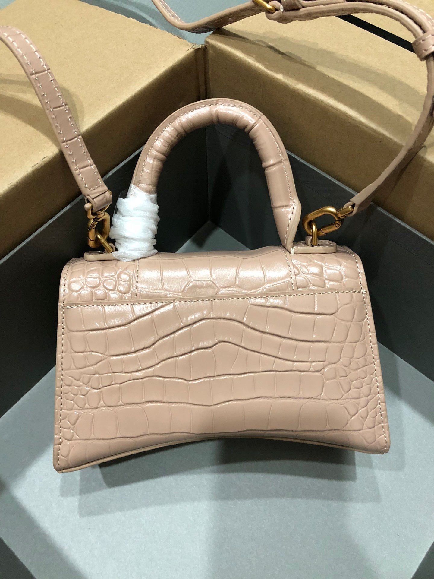 Balenciaga Hourglass bag  nude  crocodile skin