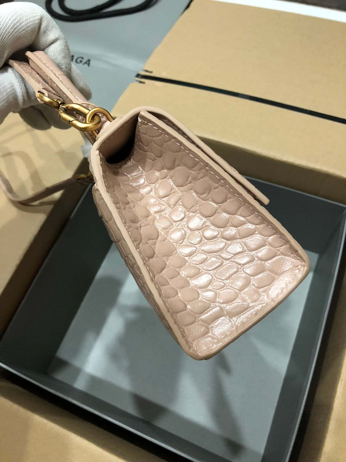 Balenciaga Hourglass bag  nude  crocodile skin