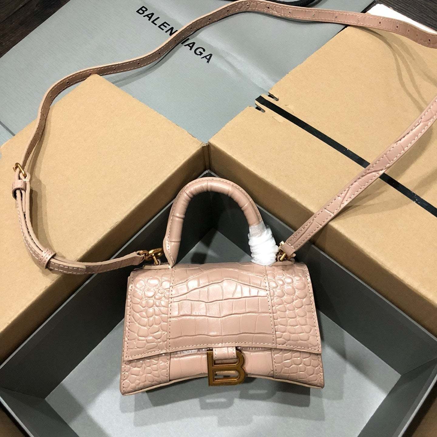 Balenciaga Hourglass bag  nude  crocodile skin