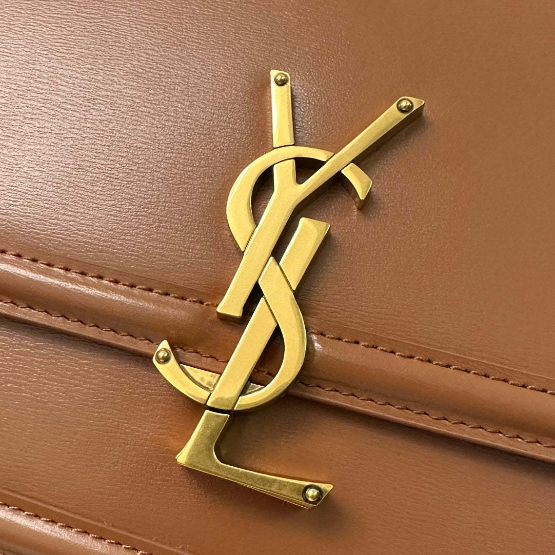 YSL Solferino Small Satchel Bag Brown Gold Calfskin 339437