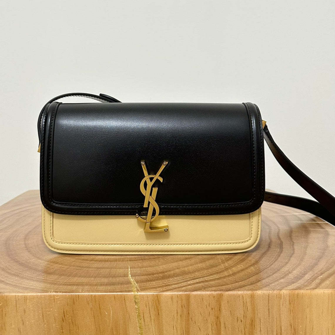 YSL Solferino Small Satchel Bag Black mix Beige Gold Calfskin 339470