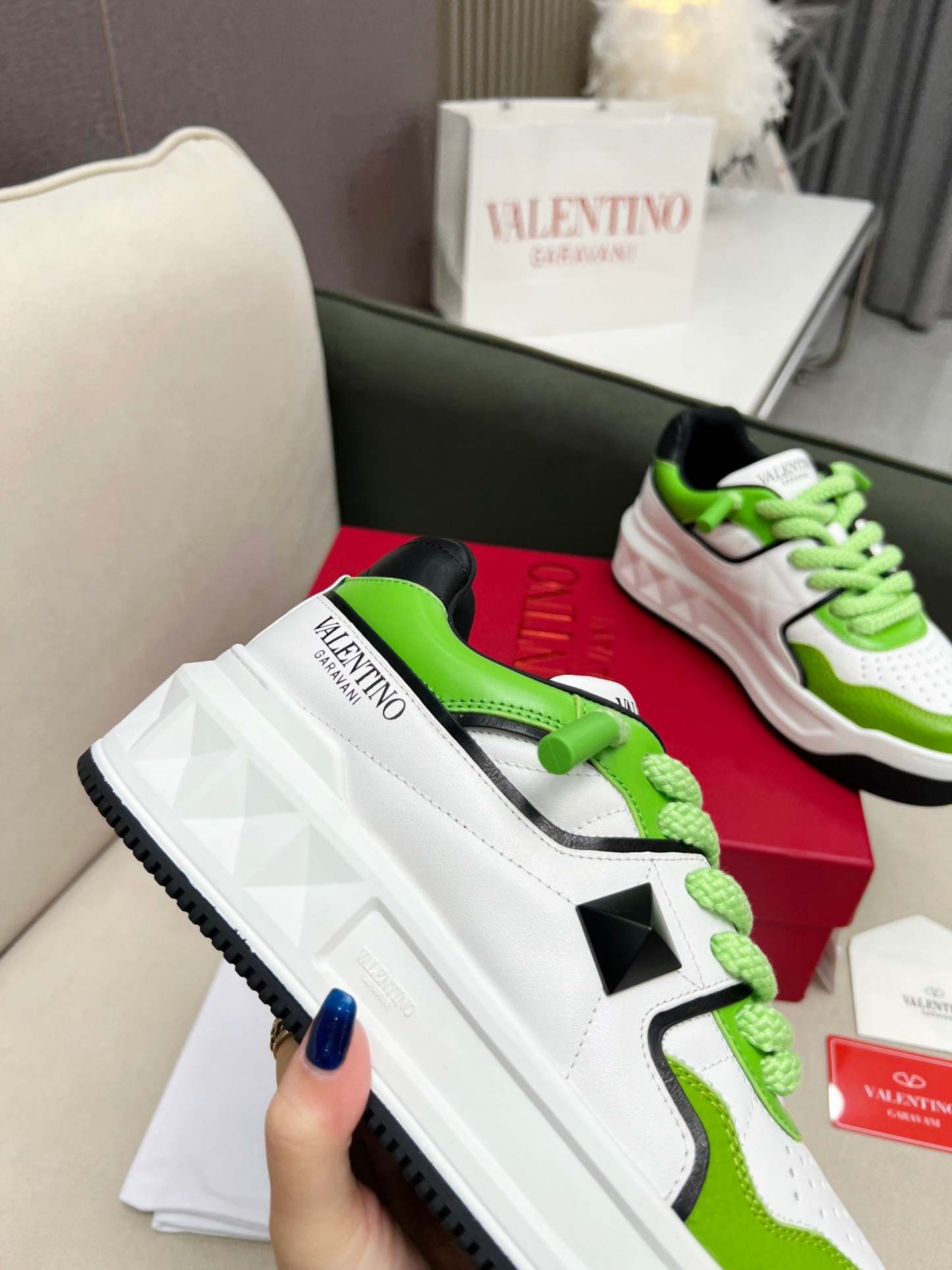 VT 25 One Stud Platform Sneaker White Green Cowhide 352076