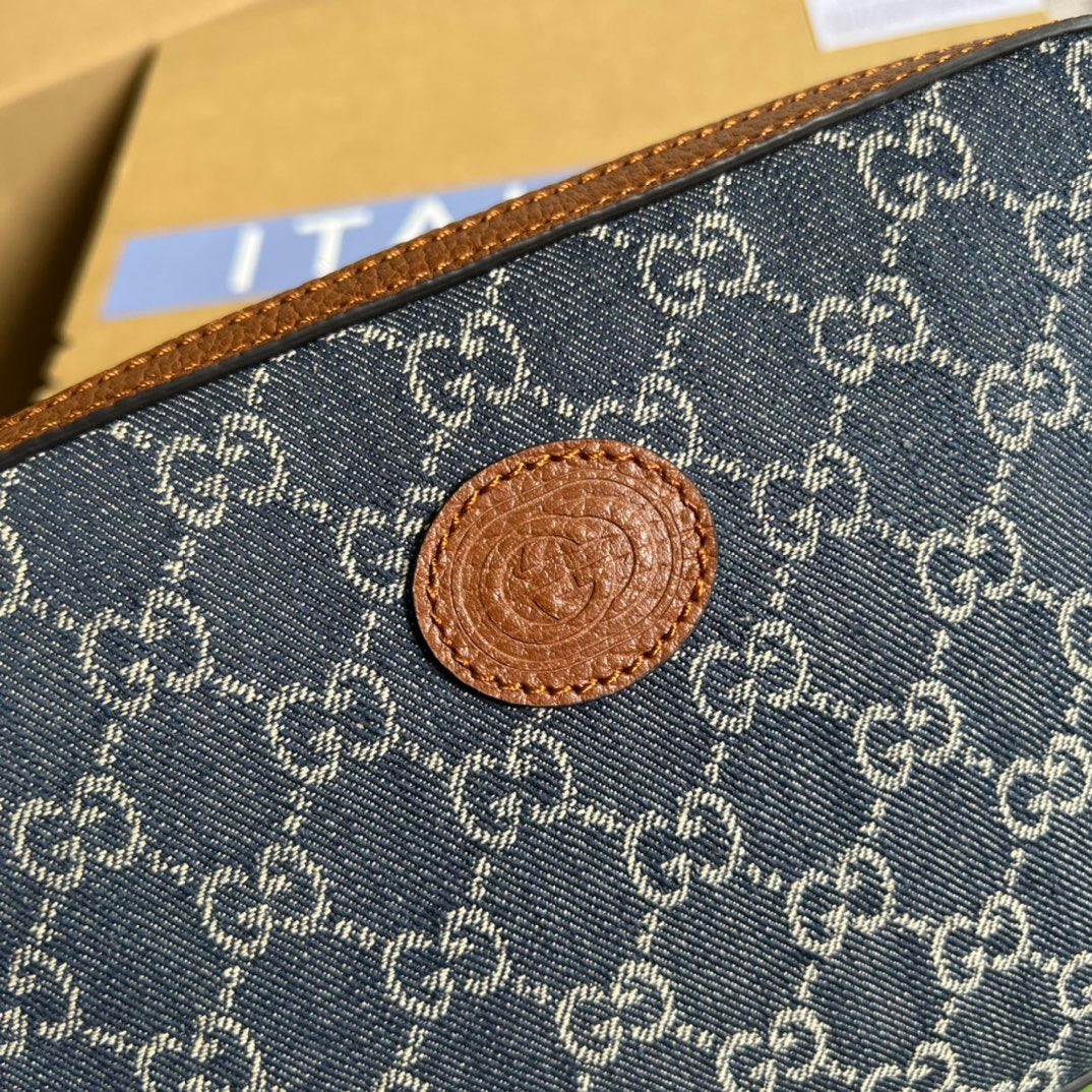 gg Shoulder Bag With Interlocking G Blue And Ivory gg Denim Jacquard For Women  9.6in/24.5cm gg