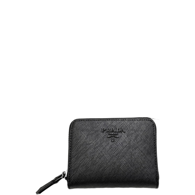 PR SAFFIANO LEATHER COIN PURSE FULL BLACK WALLET 10CM 1MM268 QWA F0016