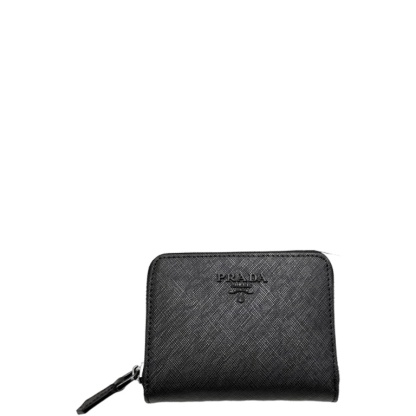 PR SAFFIANO LEATHER COIN PURSE FULL BLACK WALLET 10CM 1MM268 QWA F0016